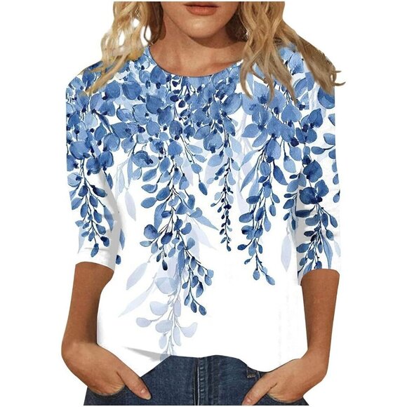 Tops - Womens 3/4 Sleeve Casual Tops Solid Color Loose Fit Breathable Summer